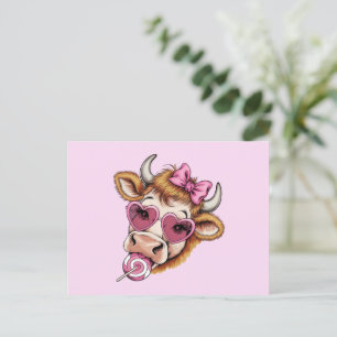 Highland Cow Valentine Coquette Valentine's Day  Postcard