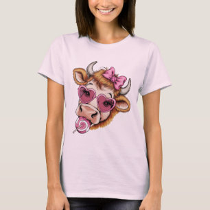 Highland Cow Valentine Coquette Valentine's Day  T-Shirt