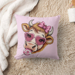 Highland Cow Valentine Coquette Valentine's Day  Throw Pillow