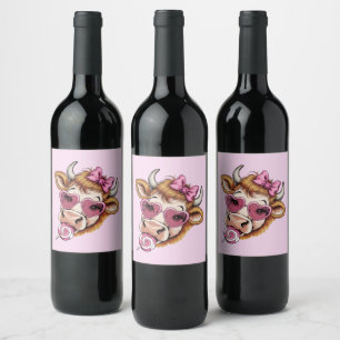 Highland Cow Valentine Coquette Valentine's Day  Wine Label