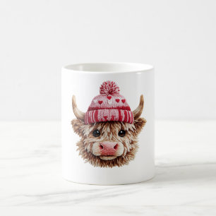 Highland Cow Valentine Cute Love Cow with Hearts  Coffee Mug