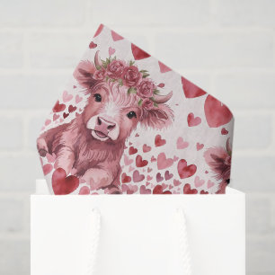 Highland Cow Valentine Pink Rose Tissue Paper