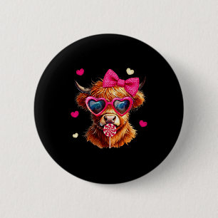 Highland Cow Valentines Day Funny Hearts Valentine 2 Inch Round Button