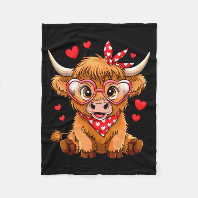 Highland Cow Valentines Day Funny Hearts Valentine Fleece Blanket (Front)