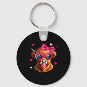 Highland Cow Valentines Day Funny Hearts Valentine Keychain