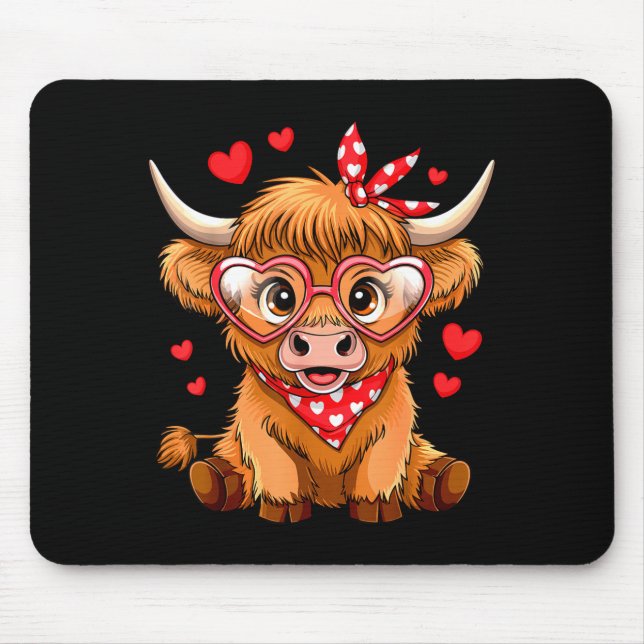 Highland Cow Valentines Day Funny Hearts Valentine Mouse Pad (Front)