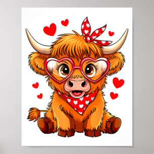 Highland Cow Valentines Day Funny Hearts Valentine Poster