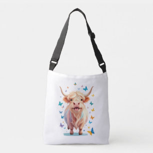 Highland Cow Vector Painting Adorable Fun Animal Crossbody Bag