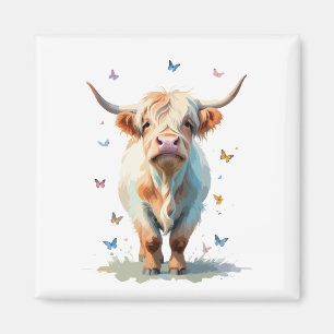 Highland Cow Vector Painting Adorable Fun Animal  Magnet