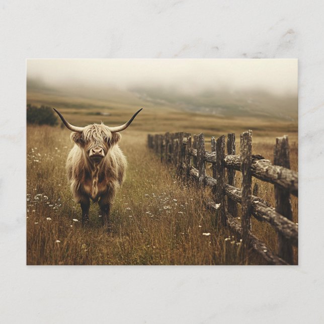 Highland Cow Vintage Sepia Postcard (Front)