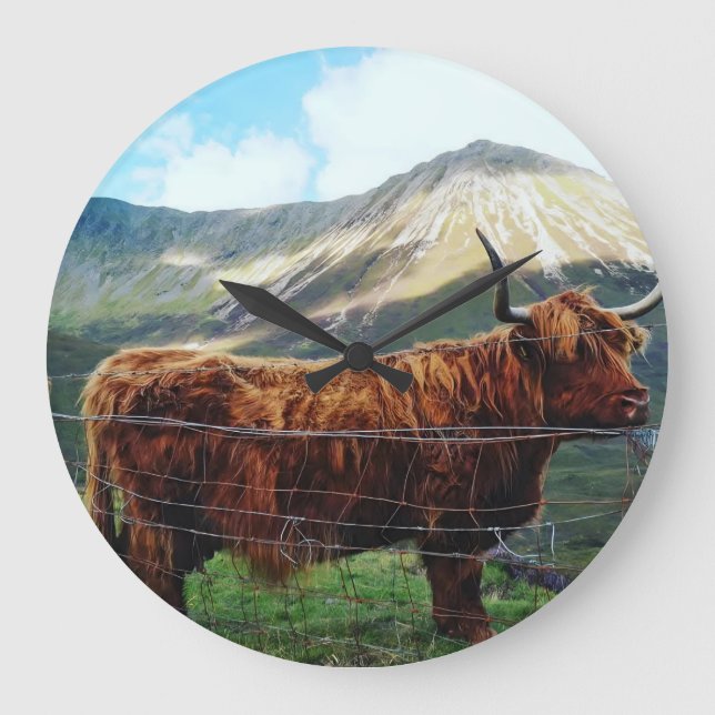 Highland Cow Wall Clock - Rustic Scottish Decor (Front)