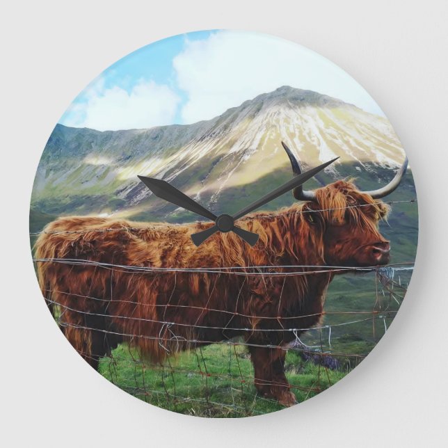 Highland Cow Wall Clock - Rustic Scottish Decor (Front)
