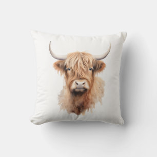 Highland cow watecolor ranch funny throw pillow