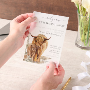 Highland Cow Watercolor Baby shower Boho Vellum Invitations