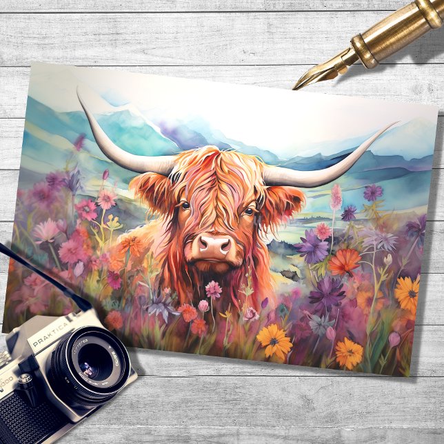 Highland Cow Watercolor Floral Landscape Decoupage Tissue Paper (Creator Uploaded)