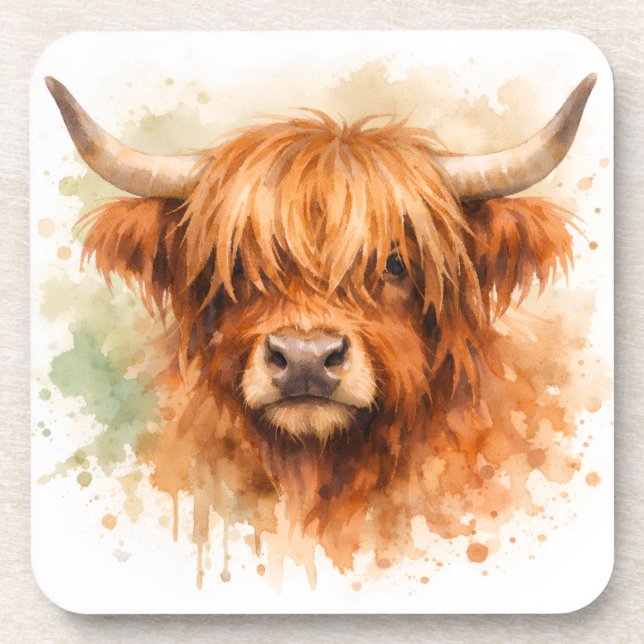 Highland Cow - Watercolour Animals Coaster (Front)