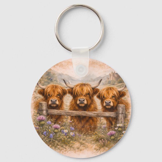 Highland Cow - Watercolour Animals Keychain (Front)