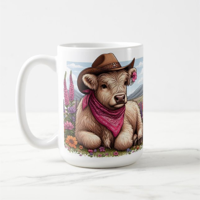  Highland Cow Wearing Hat and Bandana  Coffee Mug (Left)