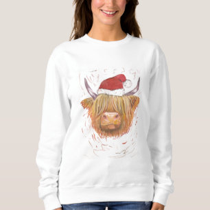 Highland Cow wearing hat Christmas Jumper Sweatshirt