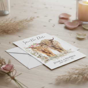Highland Cow Wedding Watercolor Save The Date