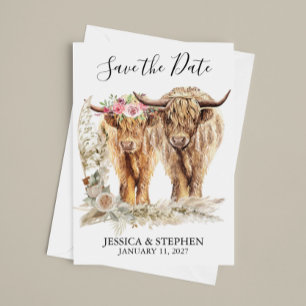Highland Cow Wedding Watercolor Save The Date