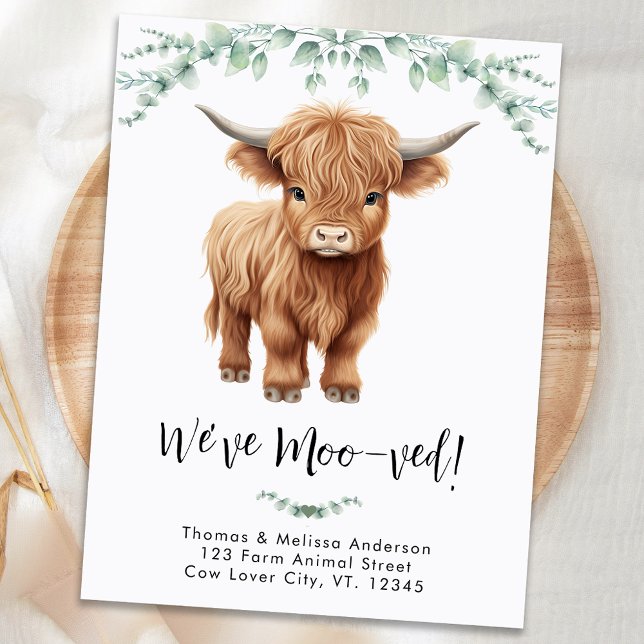 Highland Cow We've Moo-ved Boho New Address Moving Announcement Postcard (Creator Uploaded)