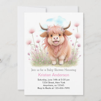 Highland Cow Whimsical Girl Baby Shower Invitation