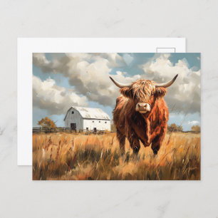 Highland Cow White Barn Rustic Postcard