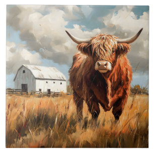 Highland Cow White Barn Rustic Tile