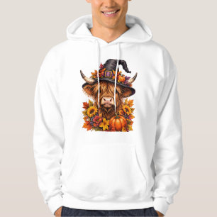 Highland Cow Witch Hat Halloween Pumpkins Hoodie