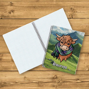 Highland Cow with Armstrong Tartan Scarf Notebook
