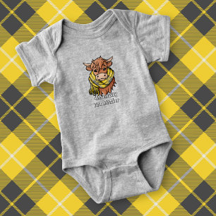 Highland Cow with Barclay Dress Tartan Scarf Baby Bodysuit