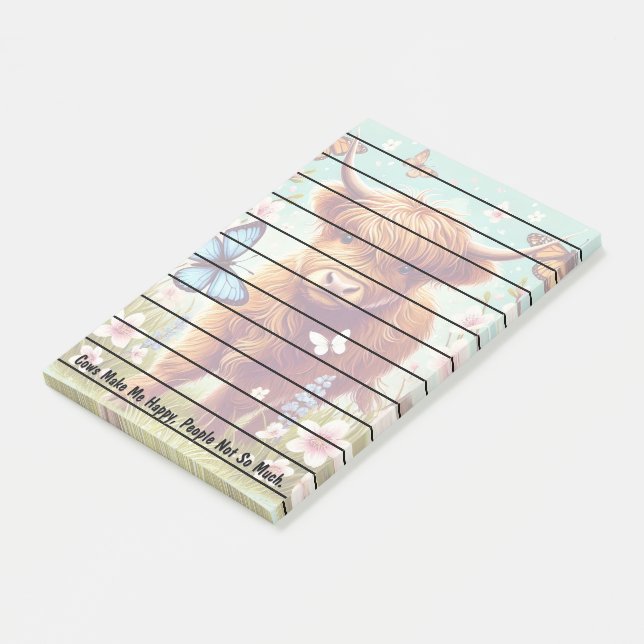 Highland Cow with Butterflies and Spring Flowers Post-it Notes (Angled)