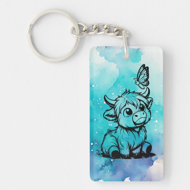 Highland Cow with Butterfly Keychain (Front)
