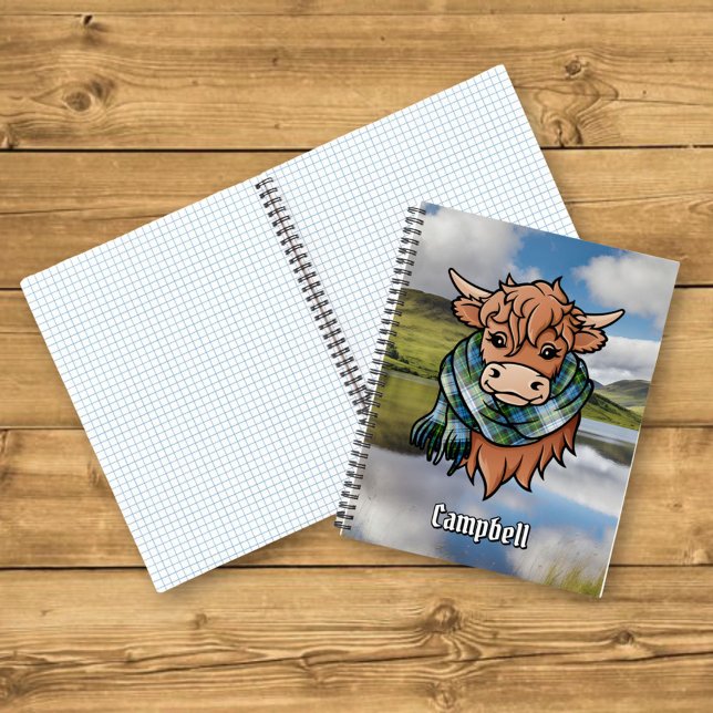 Highland Cow with Campbell Dress Tartan Scarf Notebook (Creator Uploaded)