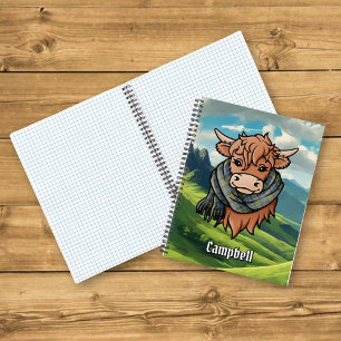 Highland Cow with Campbell Tartan Scarf Notebook