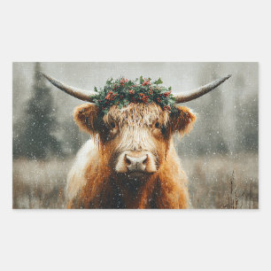 Highland Cow With Christmas Wreath Crown Sticker