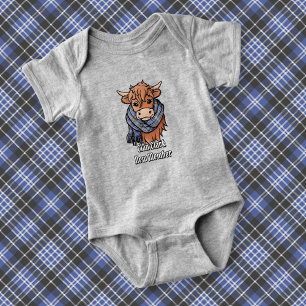 Highland Cow with Clark Tartan Scarf Baby Bodysuit