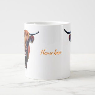 Highland cow with editable name large coffee mug