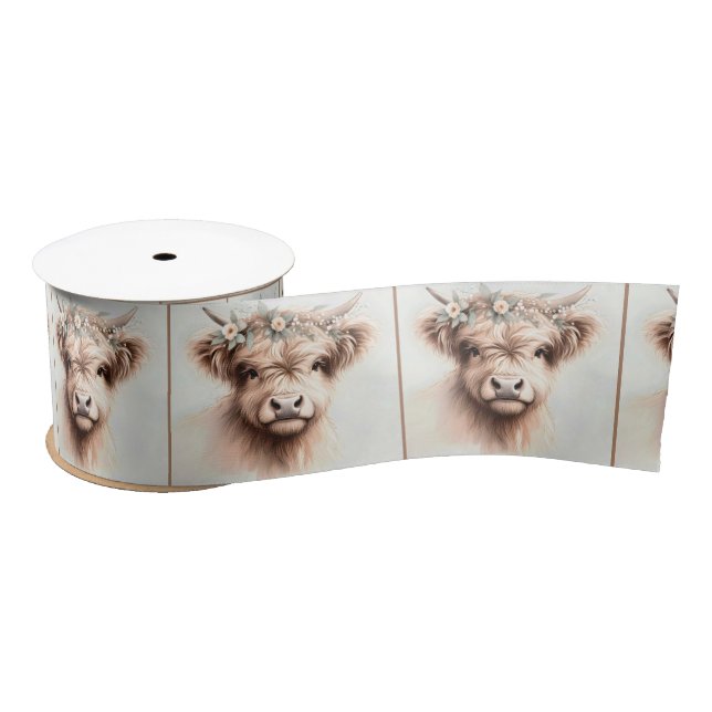 Highland Cow With Floral Bridal Headpiece Satin Ribbon (Spool)