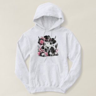 Highland Cow With Floral Hat Hoodie