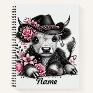 Highland Cow With Floral Hat Notebook