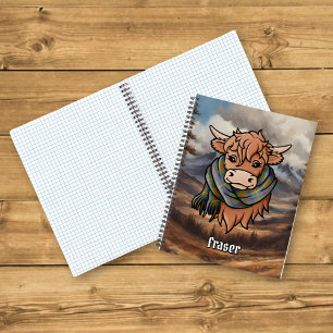 Highland Cow with Fraser Hunting Tartan Scarf Notebook