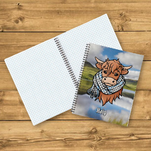 Highland Cow with Haig Check Tartan Scarf Notebook