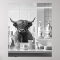 Highland Cow with Hair Styling Products Bathroom