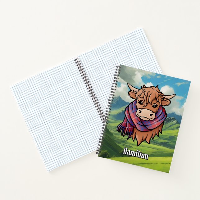 Highland Cow with Hamilton Red Tartan Scarf Notebook (Inside)