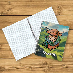 Highland Cow with Kirkpatrick Tartan Scarf Notebook