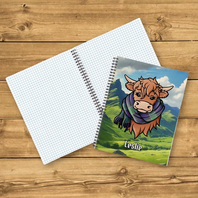 Highland Cow with Leslie Hunting Tartan Scarf Notebook (Creator Uploaded)