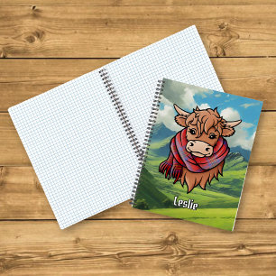 Highland Cow with Leslie Red Tartan Scarf Notebook