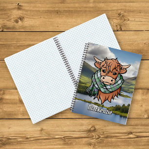 Highland Cow with MacKenzie Dress Tartan Scarf Notebook